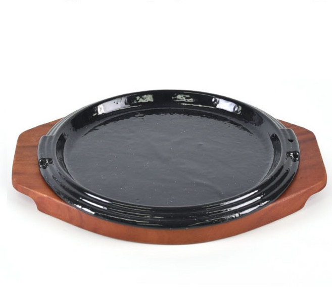 KI 주물 함박 스테이크 철판팬 (나무받침포함) 맥반석 코팅 주물팬 무쇠팬 생선구이 감바스 고기 스테이크 구이팬, 철판+나무받침 세트 2호, 1개