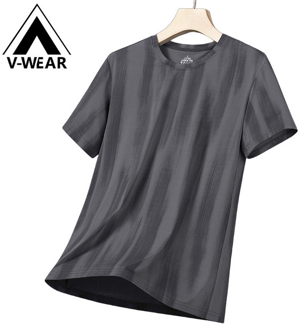 V-WEAR 短袖運動休閒T恤 冰絲彈力透氣速乾, 深灰色 彈力拉扯 ,XL