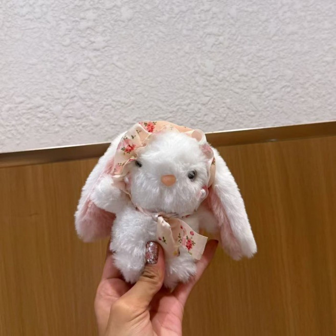 垂耳兔子毛絨玩偶掛件鑰匙圈, 1個, 白色垂耳兔