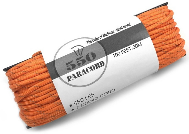 550 PARACORD 反光傘繩 7芯軍規拉力4mm, 橙黃色, 1個