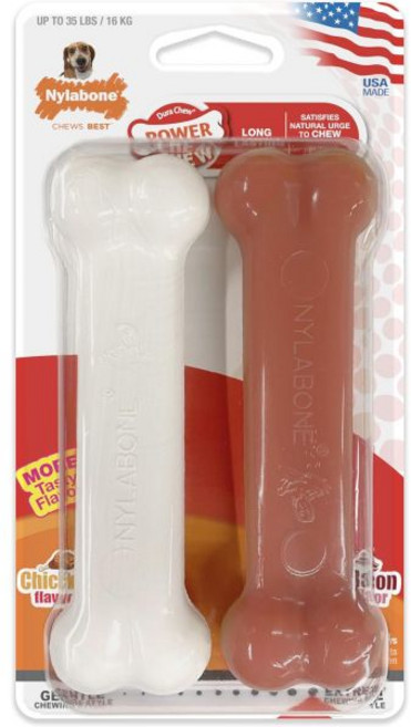 Nylabone 퍼피 파워츄 강아지 뼈다귀 장난감 베이컨맛 치킨맛 2입, Bacon & Chicken, 1개