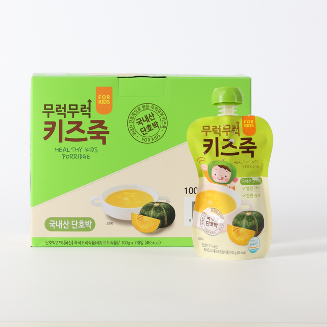 [박스판매] 무럭무럭 키즈죽 과일퓨레 1박스 (고구마 단호박 옥수수 제주당근 사과랑배 망고랑바나나 푸룬고구마 바나나단호박 중 택1), 무럭무럭 키즈죽 단호박, 7개, 100g