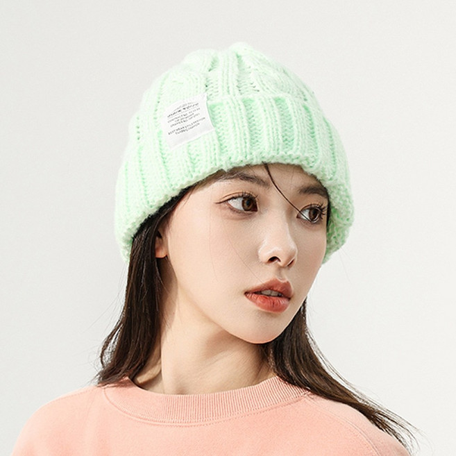 미즈코스 꽈배기 패치 니트 롱비니 모자 뜨개 비니 도톰 골지