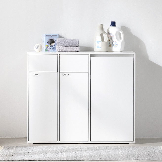 [NEW런칭 즉시할인+방문설치] 플레이너스 샤인 분리수거장 3칸형 분리수거함 다용도실 수납장 화이트, 3칸 수납형 분리수거장 (FC01117)