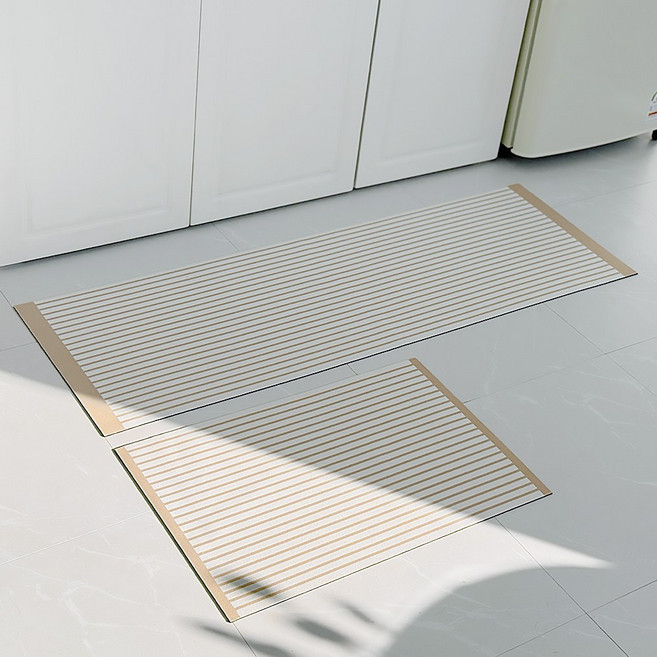 [1+1]루이벤 퓨어 스트라이프 빨아쓰는 규조토 발매트 간편세탁 욕실 주방 싱크대 매트 러그, 퓨어스트라이프-베이지
