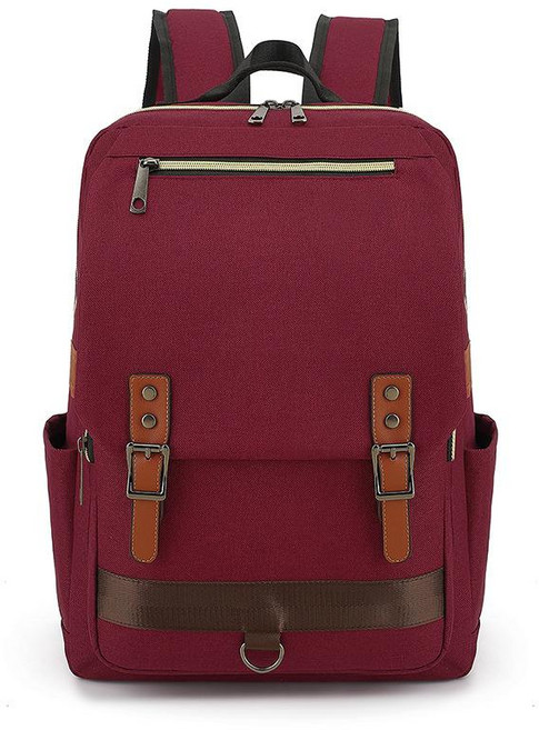 復古大容量電腦雙肩揹包 時尚男女旅行書包, 红色