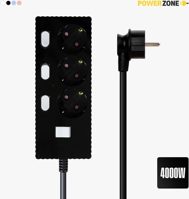 파워존 웨이브 고용량 개별스위치 멀티탭 과부하차단 3구 멀티콘센트 전기코드 50cm 1.5m 3m 5m 7m, 1개, 블랙