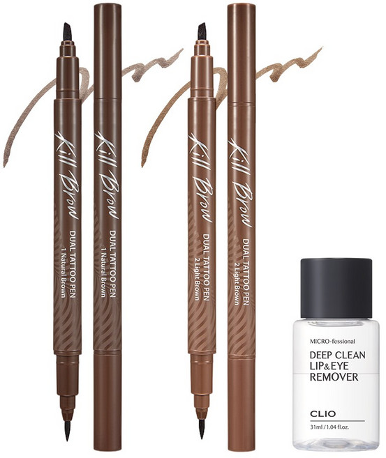 [1+1] 클리오 킬브로우 듀얼 타투펜 기획세트(타투펜+리무버펜)+단독증정, 2개, 001 내추럴브라운, 002 라이트브라운