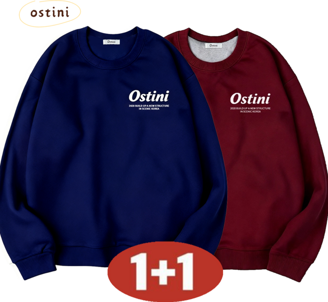 오스틱니 1+1 초특가 빅사이즈 남성 가을 겨울 데일리 무지 레터링 프린트 긴팔 맨투맨 외출 간절기용 캐주얼