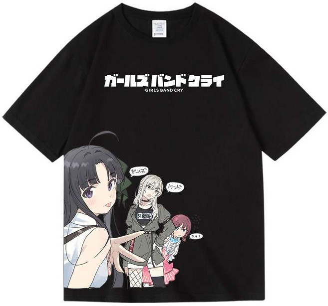 남녀공용 반팔 걸즈 밴드 크라이 캐릭터 티셔츠