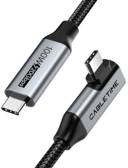 (케이블타임) USB 3.2 Gen2 C to C타입 90도 ㄱ자 케이블 1M / CU24H, 블랙, 1개