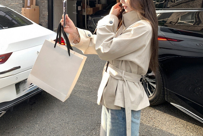 트렌치 여 가을 심플 통근 쇼트 코트cy