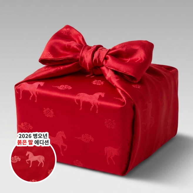 고급 2026 병오년 말 디자인 와인 홍삼 건강식품 선물 보자기 60*60cm, 오리지널 레드, 1개