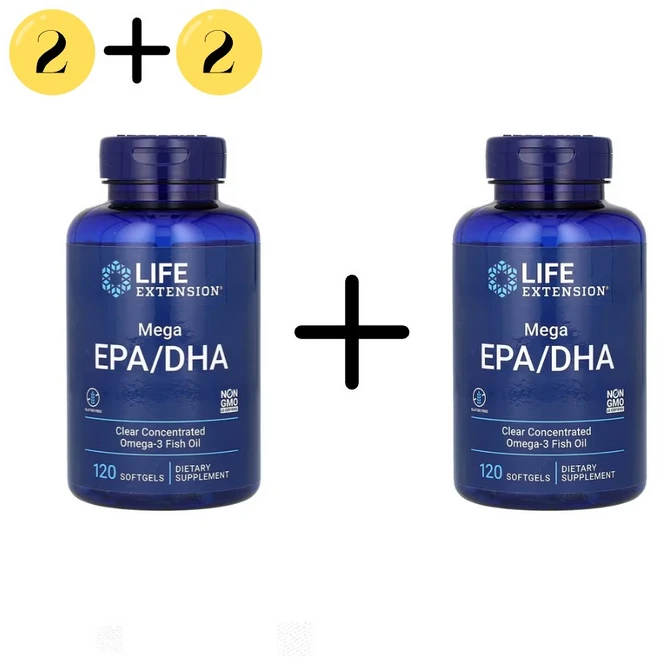 2+2 라이프 익스텐션 메가 에이코사펜타엔산 도코사헥사엔산 1000mg 120캡슐, 4개, 120정 - 쿠팡