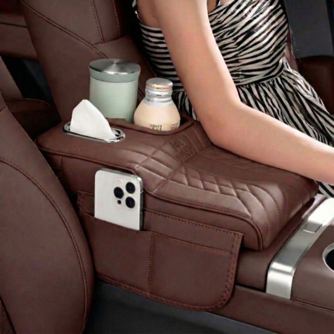 제트위시 프리미엄 고탄성 자동차 콘솔쿠션 팔걸이 컵홀더, 1개, 5_진브라운