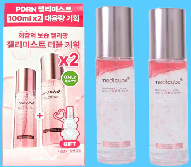 메디큐브 PDRN 핑크 콜라겐 글로우 젤리 미스트 100ml+100ml 곰돌이공병기획, 2개, 100ml
