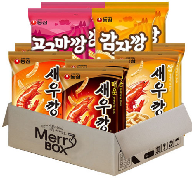 [메리박스] 농심 스낵깡세트 5종 새우깡2+매운새우깡2+쌀새우깡2+고구마깡2+감자깡2, 1세트