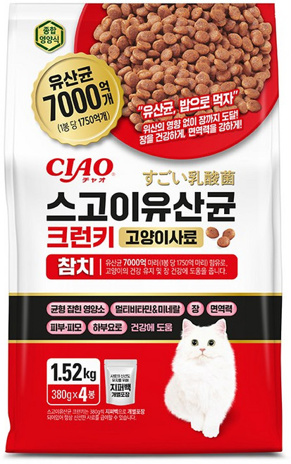 챠오츄르 전연령 고양이 스고이 유산균 크런키 건식사료, 참치, 1.52kg, 1개