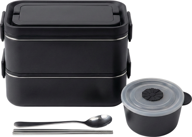 장바군이 스텐 2단 도시락통, 블랙, 1개