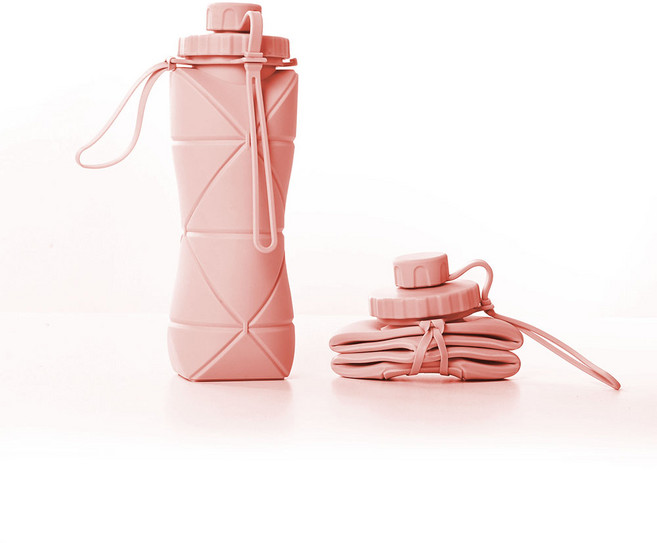 SMABAT 접이식 실리콘 물병 휴대용 물병 대용량 실리콘 물병 스포츠 물병 600ML, 핑크, 1개
