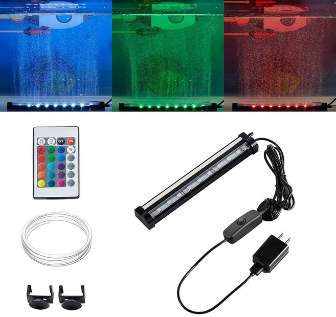 케어프리 피쉬 아쿠아리움 4/8/12/16/24/40인치 리드 나노미터 소재 에어 스톤 스트립 및 튜브 어항 산소 버블 월 RGB 방수 등급 IP68(에어 펌프 미포함), 8In