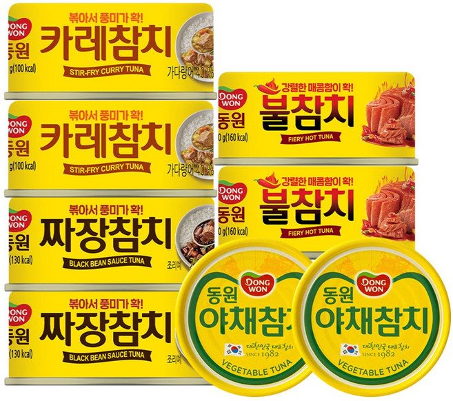 동원 참치 (야채 2P + 짜장 2P + 카레 2P + 불 2P), 8개, 90g