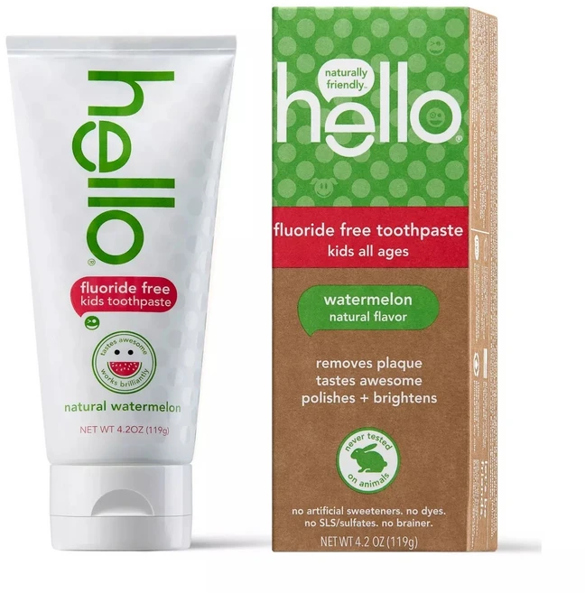 [미국직배송]헬로 불소없는 수박맛 치약 (어린이용) hello Natural Watermelon Flavor Toothpaste, 119g, 1개 - 쿠팡