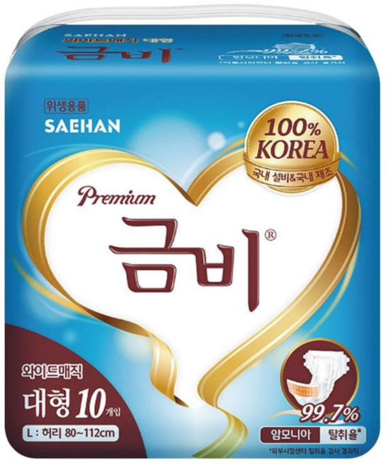 금비 프리미엄 와이드매직 겉기저귀 대형 80매 (10매 x 8팩) 성인환자노인어른 기저귀, 80개입, 1세트