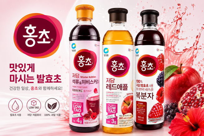 청정원 홍초 저당 레드애플+복분자+석류히비스커스 저칼로리 발효식초 음료 사과식초, 3개, 900ml