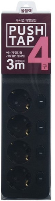 PicknGO 대성 푸시탭 개별멀티탭_V2 4구 (Black) PG0176, 블랙, 1개, 1m