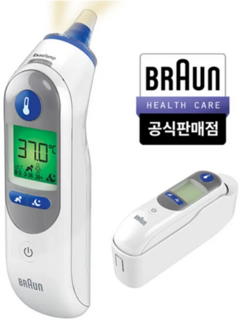[A/S가능] 최신형 브라운 체온계 정품 국내 A/S 6525KO + 건전지2개 +필터 21개 포함+ led 조명 고막 귀 아기, 1세트 - 쿠팡