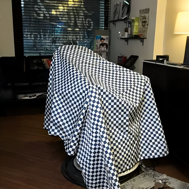 핏타스틱 미용실 커트보 바버샵 미용가운 방수 정전기방지 체크무늬, 1개, 블루