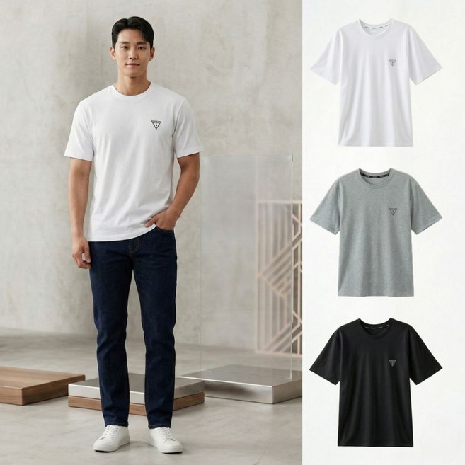 게스 남자 반팔티 3매세트 티셔츠 면티 국내정품