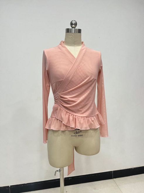 한국무용 연습복 상의 시스루 댄스 블라우스 5가지 색상, 핑크