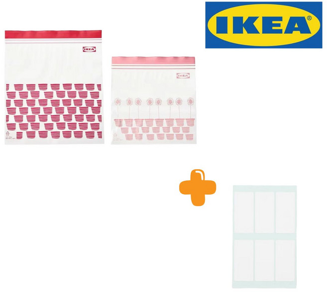 [착불아님] 이케아 지퍼백 진핑크 2.5L 25매+연핑크 1.2L 25매+접착메모지 세트, 1세트, 1세트, 혼합