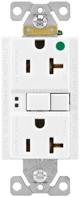 EATON COOPER SGFH20W 美國醫療級漏電斷路插座 20A 125V 白色, 1個