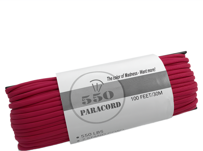 550 PARACORD 傘繩 7芯軍規拉力繩, 艷紅, 1個