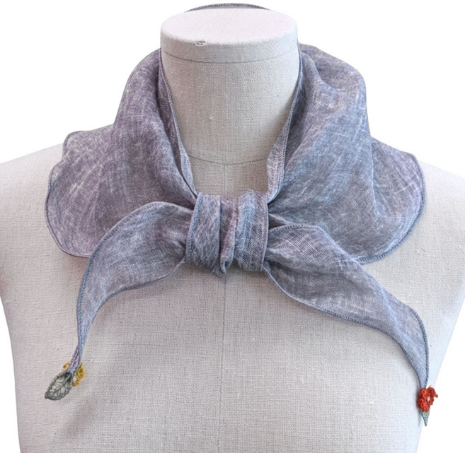 메리앤유 꽃방울 미니 삼각 쁘띠 여름 린넨 스카프 국내산