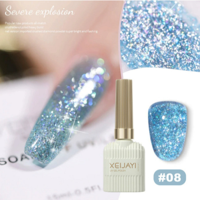 XEIJAYI UV指甲油膠 碎鑽閃光系列, XEIJAYI_牛奶瓶_碎鑽閃光#08, 1個