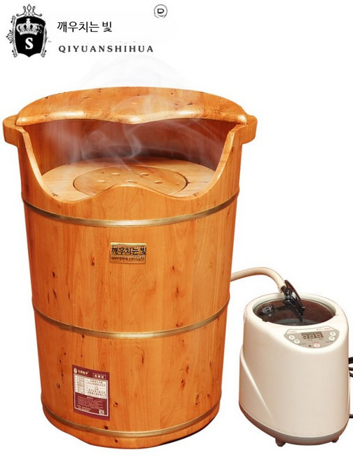 가정용 스팀 족욕기 편백나무 원목 각탕기 접이식 하체 마사지 디톡스 기기, 20cm 높이 더블 손잡이 통, 단일 모델