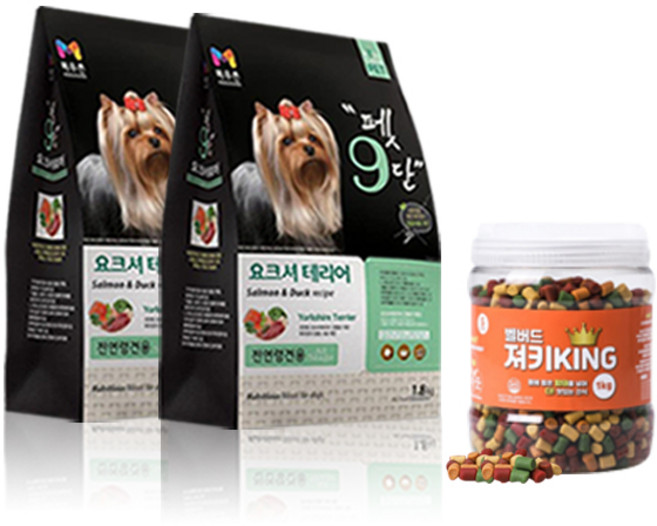 목우촌 펫9단 요크셔테리어전용(1.8kg) 2개 + 벨버드져키킹(1kg)1개 목우촌펫9단사료, 1.8kg, 가수분해 오리