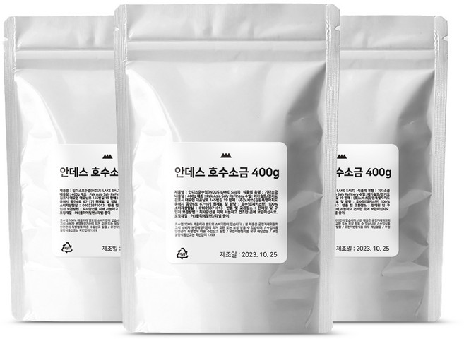 [VIP] 안데스 호수소금 400g 3봉 지퍼백 포장, 3개