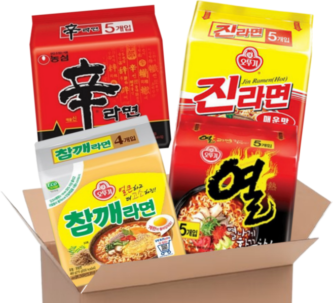 [맛슐랭] [봉지라면]농심 오뚜기 세트 신라면5+진라면5+열라면 5+참깨라면4, 1세트