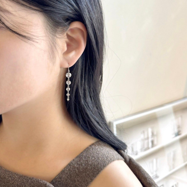 물든 실버925 비비 크리스탈 순은 후크형 드롭 귀걸이