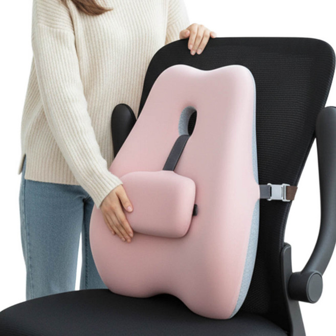 깔끔더하기 등받이 사무실 허리 쿠션 높이조절, 핑크, 1개