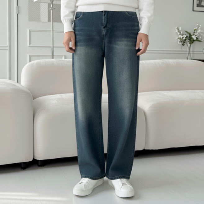 언더프 남성용 와이드 밴딩 청바지 데님 팬츠