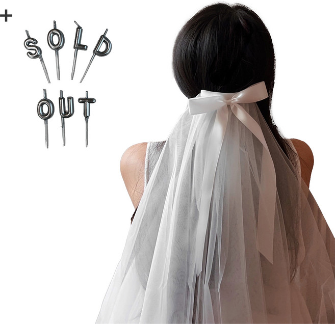 디데이123 브라이덜샤워 리본 베일 면사포 셀프웨딩 소품, 1개, 화이트