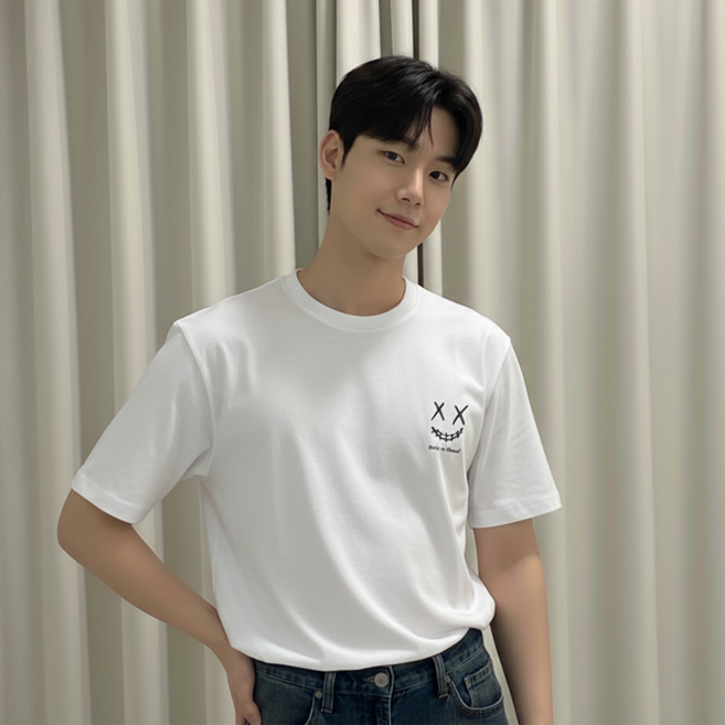 데일로엔 남자 여름 오버핏 빅 사이즈 프린팅 반팔 이너 티셔츠