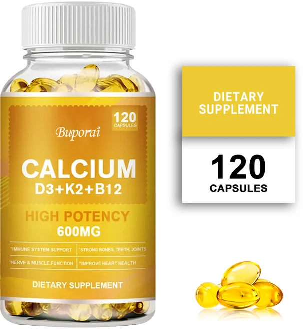 뼈와 면역 건강을 위한 고강도 4-in-1 칼슘 600mg + 비타민 D3 5000iu + K2 + B12 천연 보충제 복합체, 1개, 60정 - 쿠팡