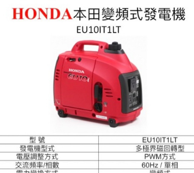 HONDA 本田 變頻式發電機 EU10I 110V 四行程 停電露營, 1個, EU10I發電機,寄送-附實體發票(可開統編)
